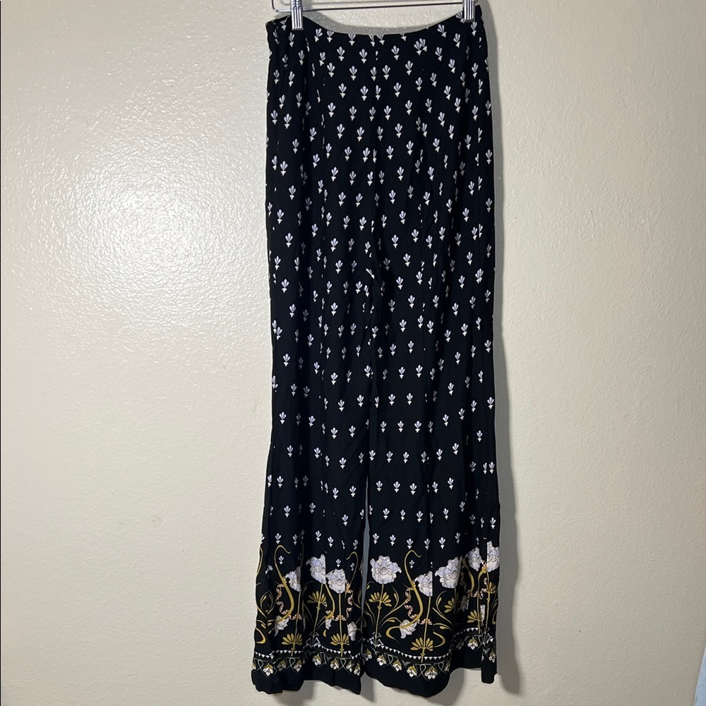 Anthropologie wide leg pants Black with floral accent size 4 - Picture 4 of 15